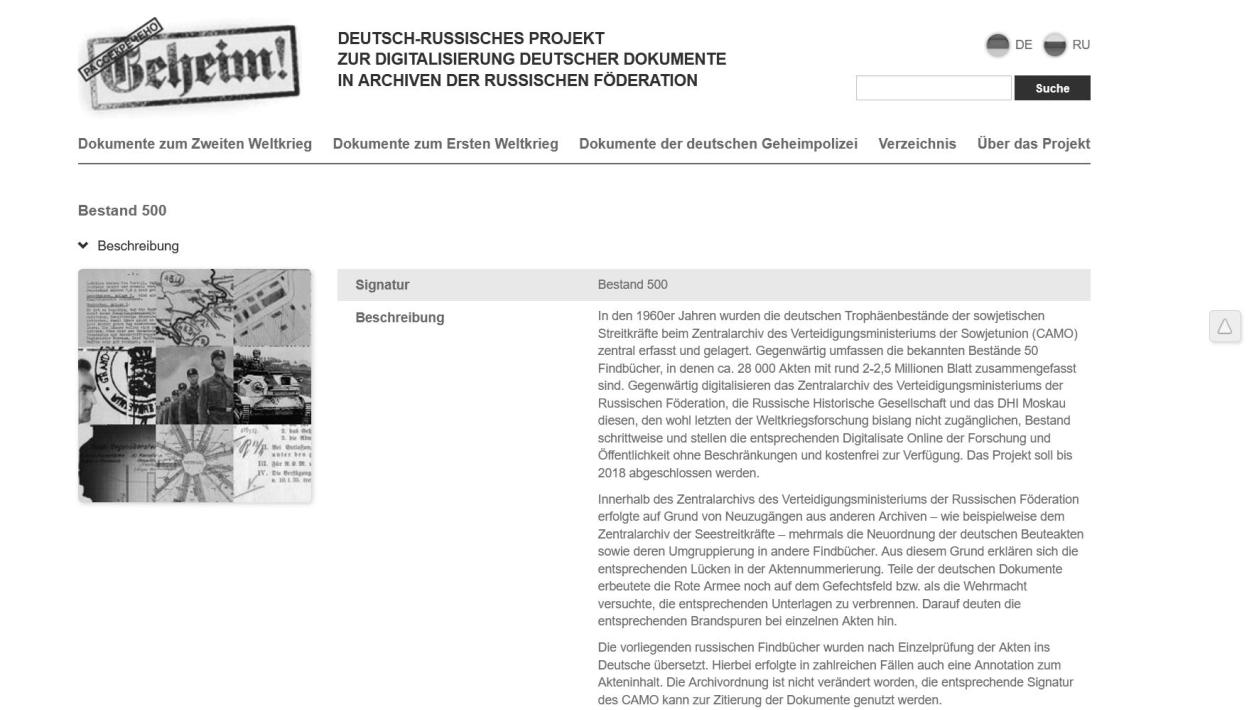 Screenshot einer Website für ein Deutsch-Russisches Digitalisierungsprojekt